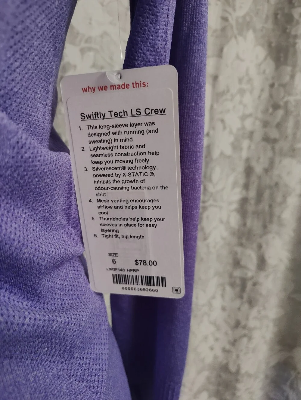 Lululemon Swiftly Tech Long Sleeve Shirt NWT Hip Length Size 6